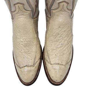 Vintage Cowboy Boots Quill Ostrich Cream Ivory Sanders Men's 7.5D Western Boots